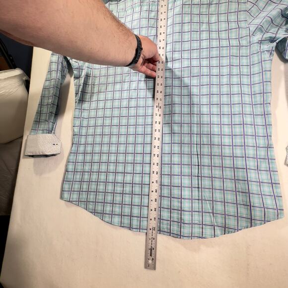 Bugatchi Uomo Button Shirt Men XXL ** Shaped Fit ** Flex Cuffs Blue White Check - Picture 7 of 13